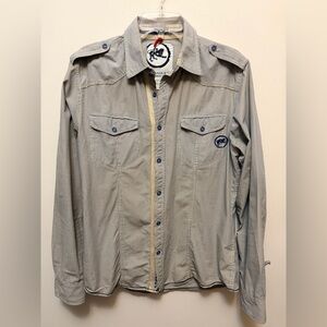 PARASUCO Men's Blue and Cream Striped Button Up w/ Graphics on Back